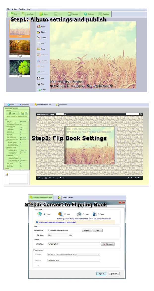 album to flippingbook3d steps
