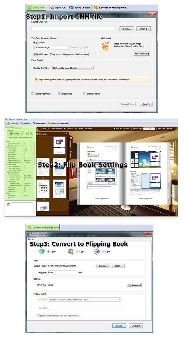chm to flippingbook3d steps