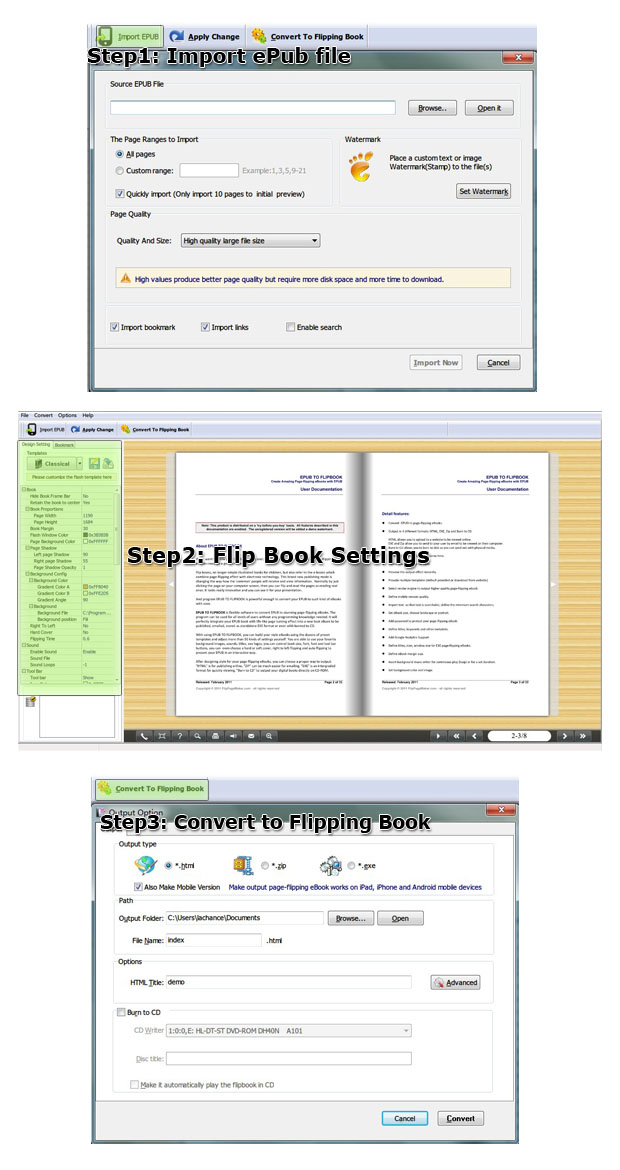 epub to flippingbook3d steps