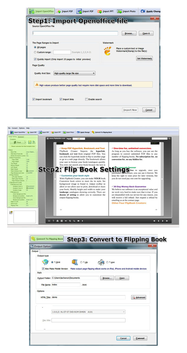 pdf to flippingbook3d steps